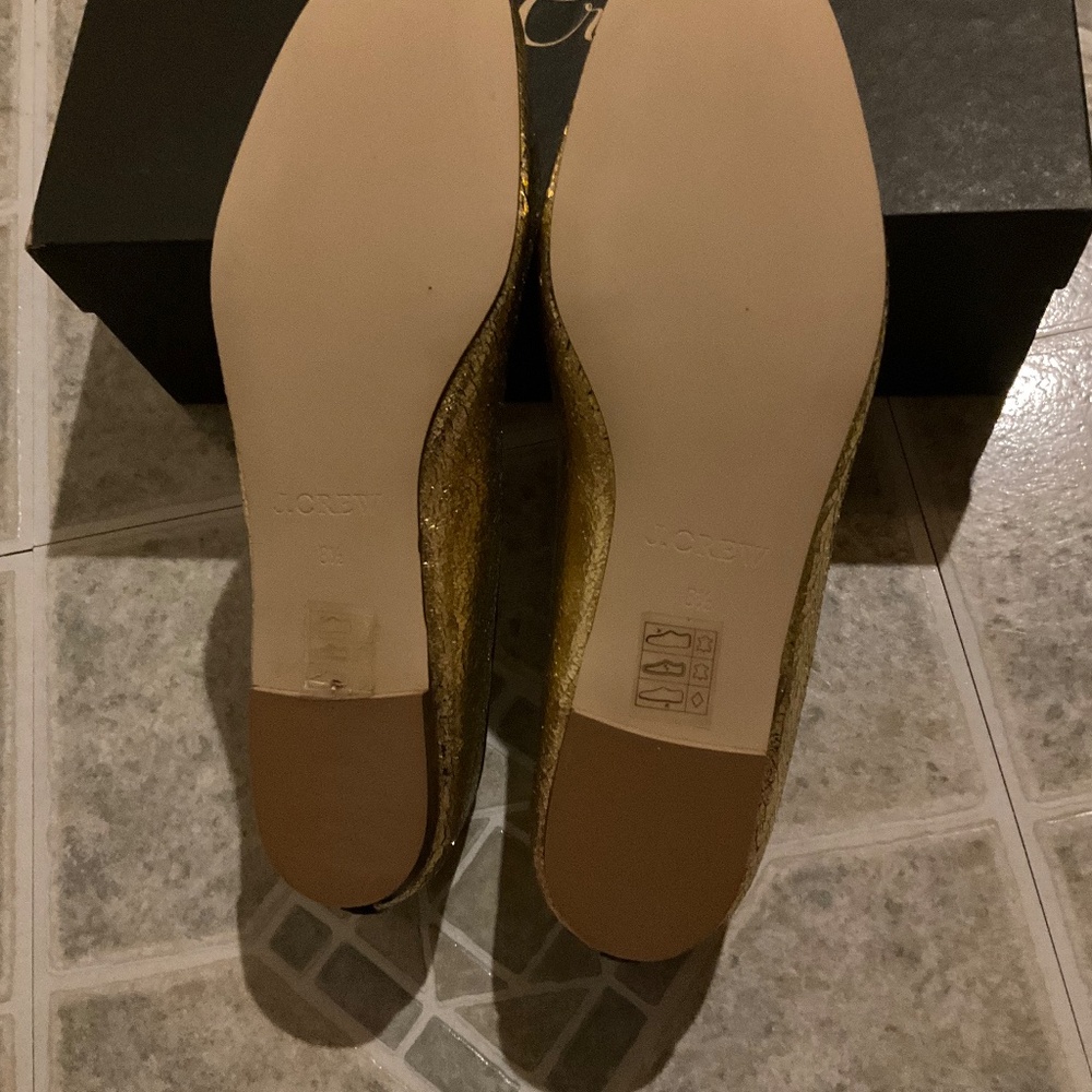 J.CREW LILY BALLET FLATS IN CRACKLED LEATHER, ITEM G7845, SIZE 8.5, COLOR: GOLD - Picture 3 of 6